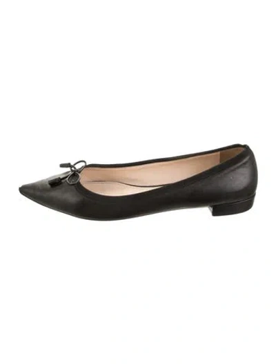 Pre-owned Prada Signature Logo Leather Ballet Flats In Black