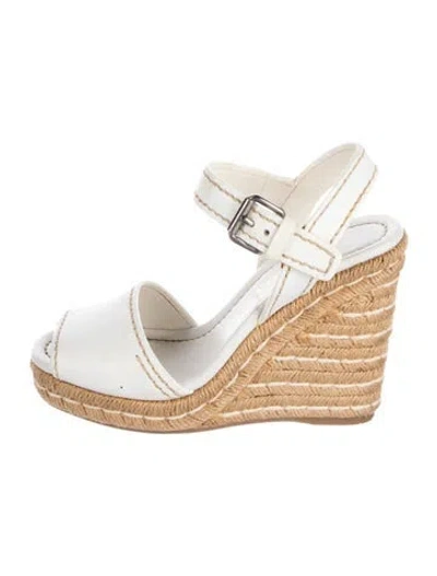 Pre-owned Prada Signature Logo Leather Espadrilles In White