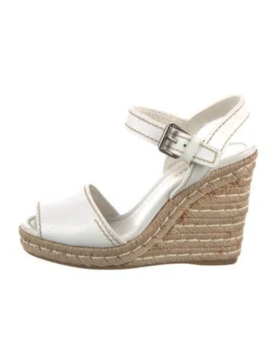 Pre-owned Prada Signature Logo Leather Espadrilles In White