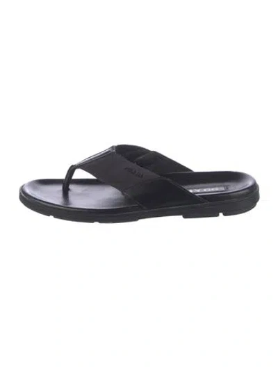 Pre-owned Prada Signature Logo Leather Flip Flops In Black