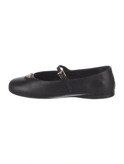 Pre-owned Prada Signature Logo Leather Mary Jane Flats In Black
