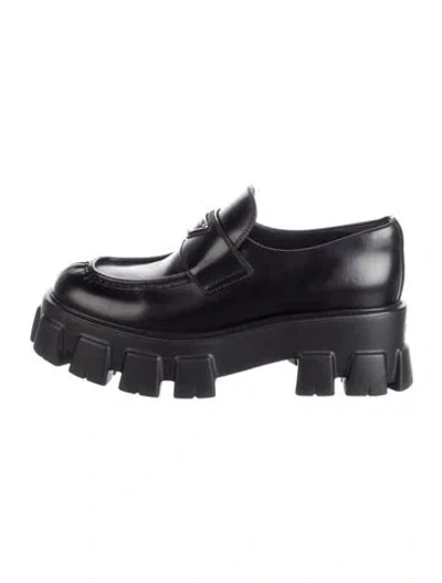 Pre-owned Prada Signature Logo Leather Oxfords In Black