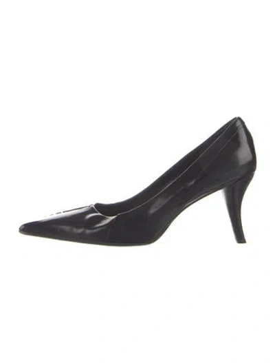 Pre-owned Prada Signature Logo Leather Pumps In Black