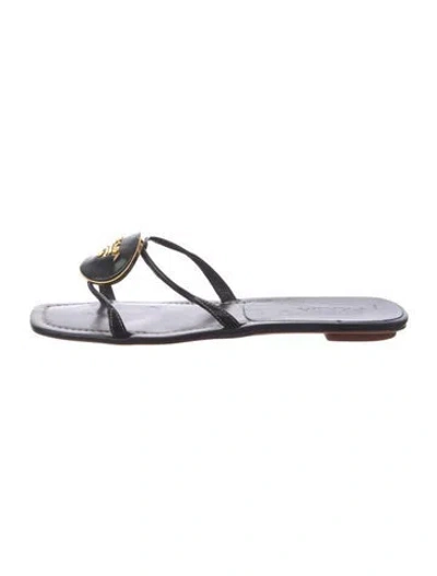 Pre-owned Prada Signature Logo Leather Slides In Black