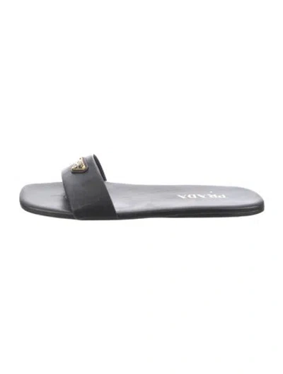 Pre-owned Prada Signature Logo Leather Slides In Multi