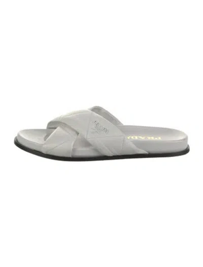 Pre-owned Prada Signature Logo Leather Slides In White