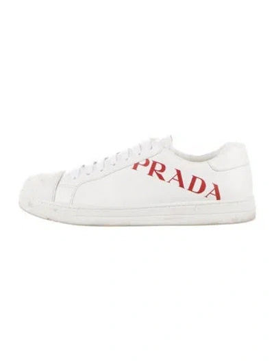 Pre-owned Prada Signature Logo Leather Sneakers In White