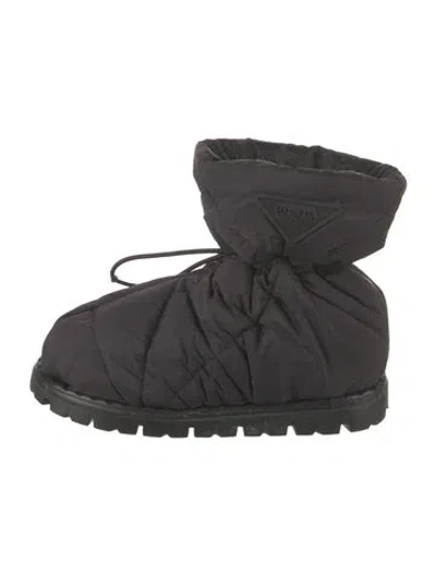 Pre-owned Prada Signature Logo Nylon Boots In Black