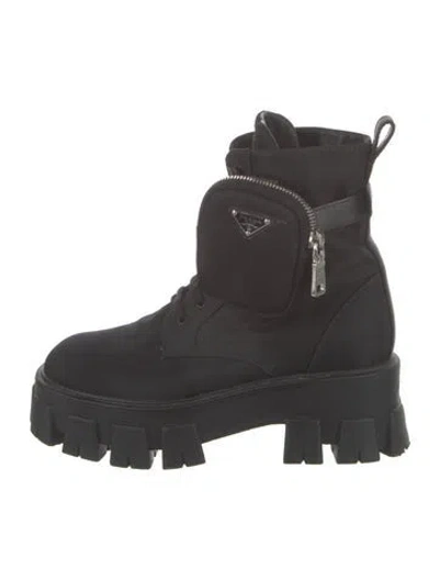 Pre-owned Prada Signature Logo Nylon Combat Boots In Black