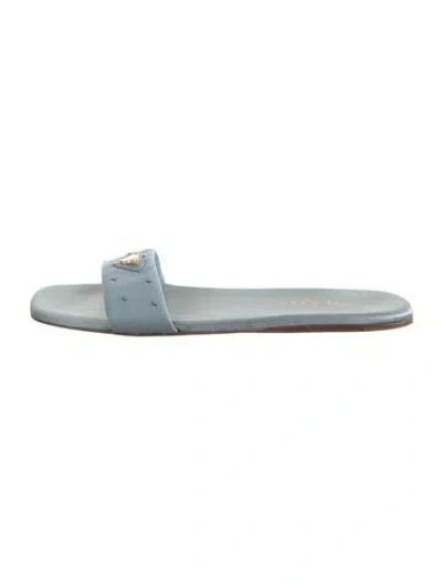 Pre-owned Prada Signature Logo Ostrich Slides In Blue