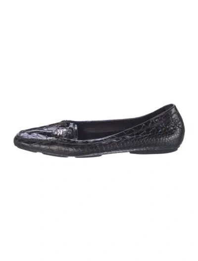Pre-owned Prada Signature Logo Patent Leather Flats In Black
