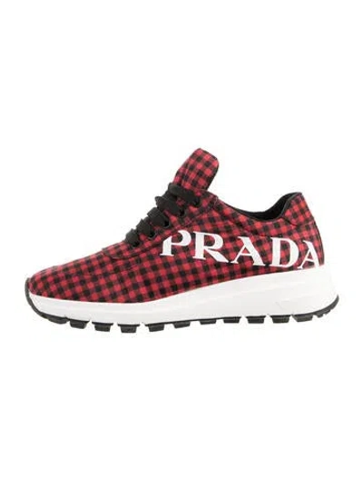 Pre-owned Prada Signature Logo Plaid Print Sneakers In Red