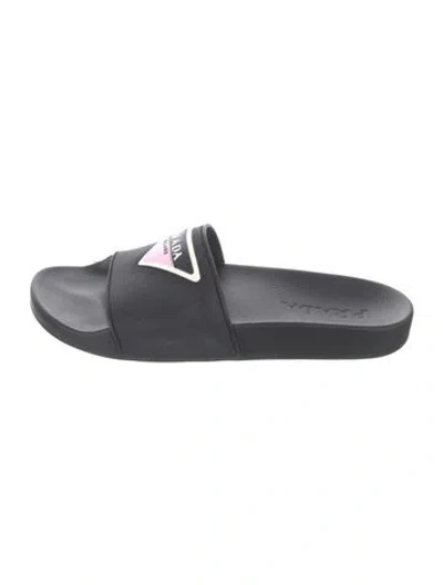 Pre-owned Prada Signature Logo Rubber Slides In Black