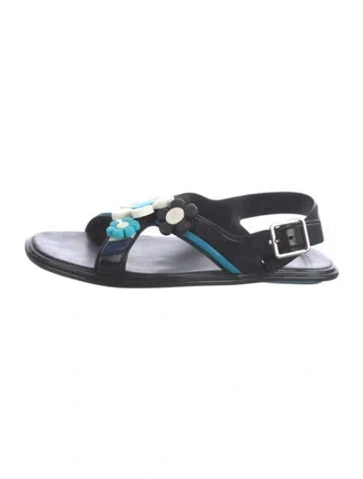 Pre-owned Prada Signature Logo Rubber Slingback Sandals In Black