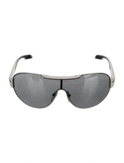 Pre-owned Prada Signature Logo Shield Sunglasses In White