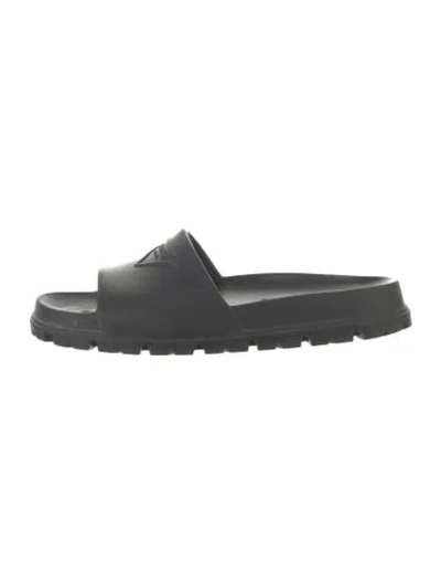 Pre-owned Prada Signature Logo Slides In Black