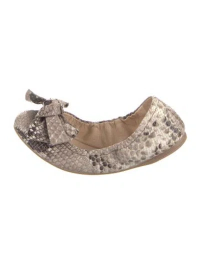 Pre-owned Prada Signature Logo Snakeskin Ballet Flats In Neutral