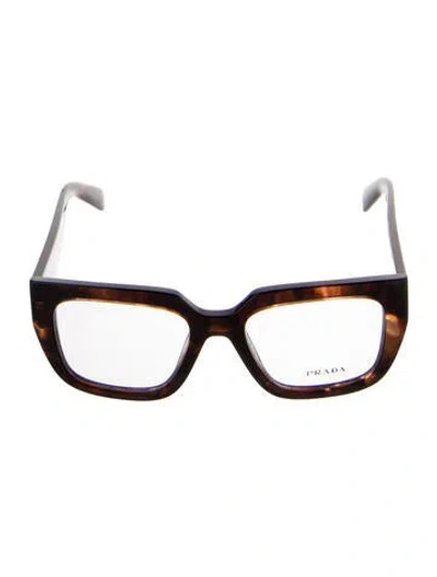 Pre-owned Prada Signature Logo Square Eyeglasses In Brown