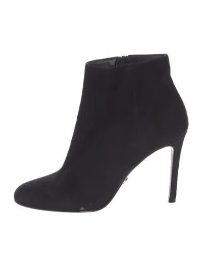 Pre-owned Prada Signature Logo Suede Boots In Black