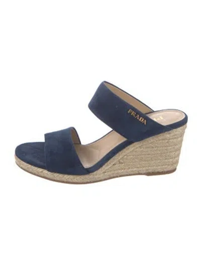 Pre-owned Prada Signature Logo Suede Espadrilles In Blue