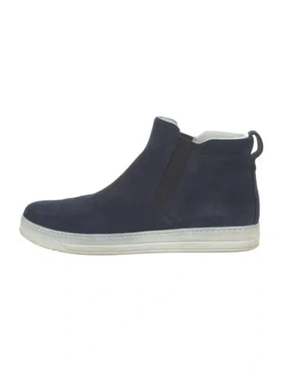 Pre-owned Prada Signature Logo Suede Sneakers In Blue