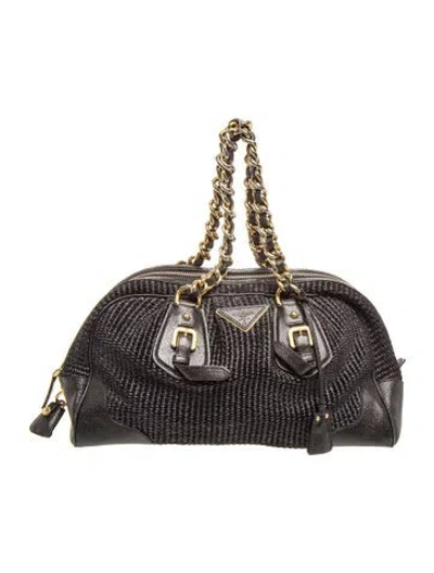 Pre-owned Prada Signature Paglia Cinghiale Tote In Black