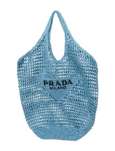 Pre-owned Prada Signature Raffia Tote In Blue