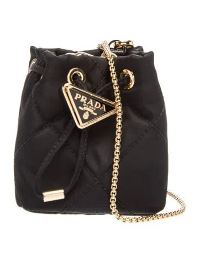 Pre-owned Prada Signature Re-nylon Mini Pouch W/ Chain Mini In Black