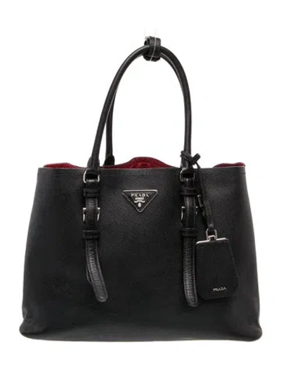 Pre-owned Prada Signature Saffiano Cuir Double Bag Medium In Black