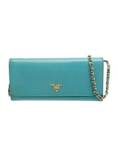 Pre-owned Prada Signature Saffiano Leather Wallet In Blue