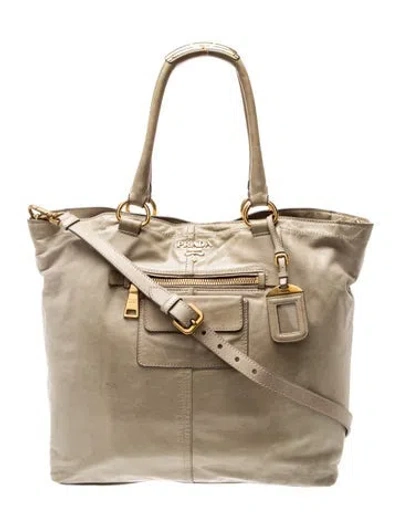 Pre-owned Prada Signature Vitello Daino Tote Bag Large In Green