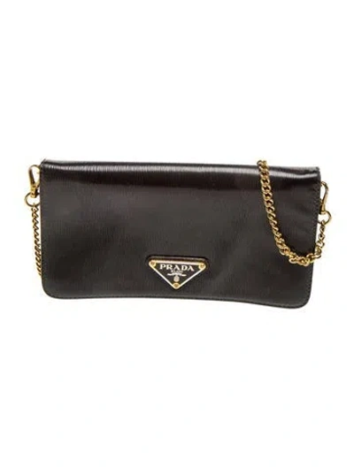 Pre-owned Prada Signature Vitello Move Wallet On Chain In Black