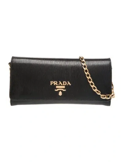 Pre-owned Prada Signature Wallet On A Chain In Black