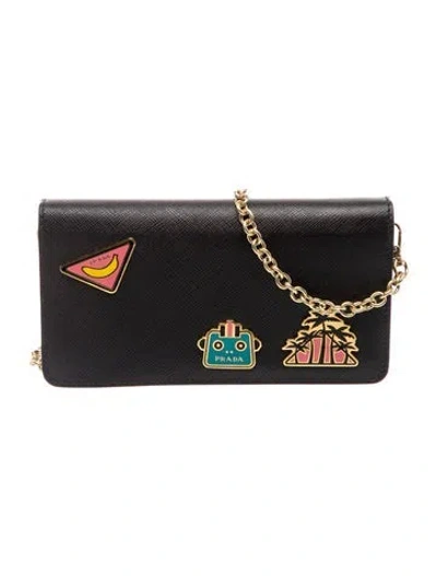 Pre-owned Prada Signature Wallet On Chain In Black