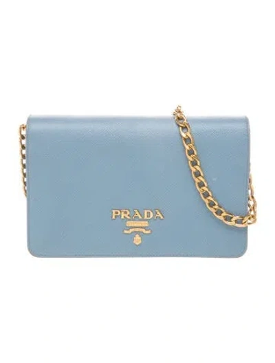 Pre-owned Prada Signature Wallet On Chain In Blue
