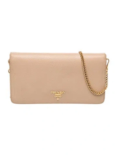 Pre-owned Prada Signature Wallet On Chain Mini In Neutrals