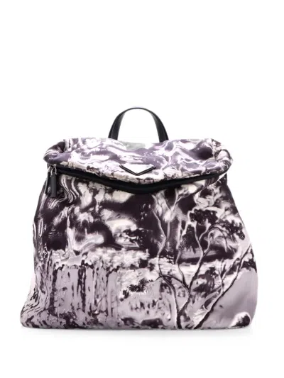 Pre-owned Prada Signaux Printed Nylon Backpack In Black
