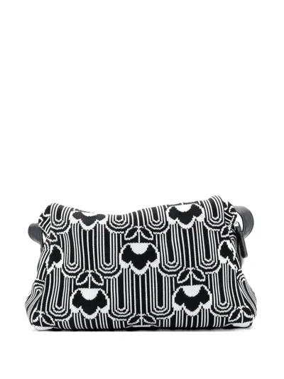 Pre-owned Prada Signaux Shoulder Bag Jacquard Knit Medium Hobo Bag In Black