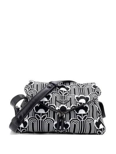 Pre-owned Prada Signaux Shoulder Bag Jacquard Knit Medium Hobo Bag In Black