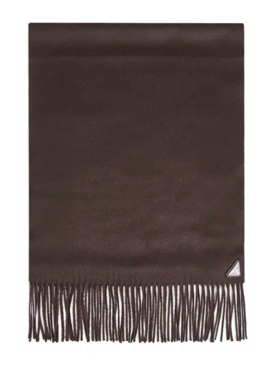Prada Silk And Cashmere Blend Scarf In Brown