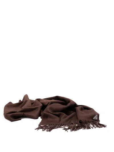 Prada Silk And Cashmere Scarf In Brown