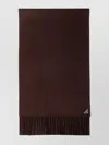 Prada Mens Burgundy Logo-plaque Fringed-trim Silk And Cashmere-blend Scarf In Burgundy