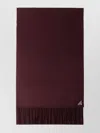 Prada Mens Burgundy Logo-plaque Fringed-trim Silk And Cashmere-blend Scarf In Burgundy