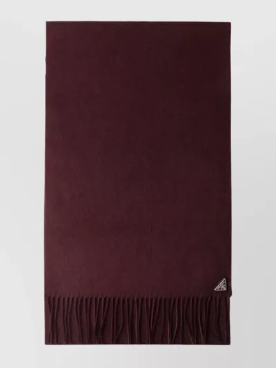 Prada Silk And Cashmere Scarf With Fringe Detail In Burgundy
