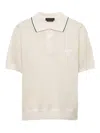 Prada Triangle Logo Perforated Polo T-shirt In Neutrals