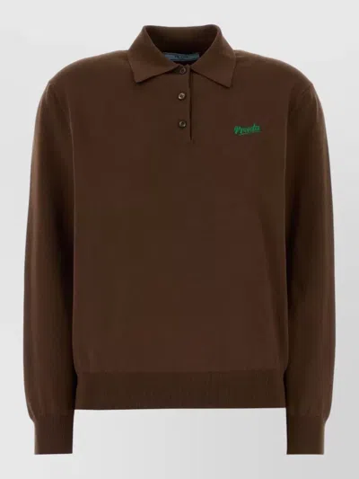 Prada Silk Blend Knit Polo Shirt In Brown