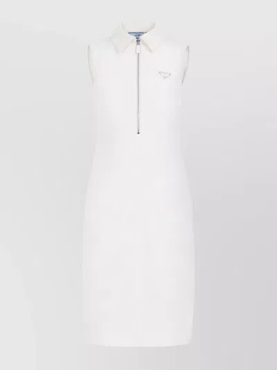 PRADA SILK BLEND MIDI DRESS WITH POINTED COLLAR