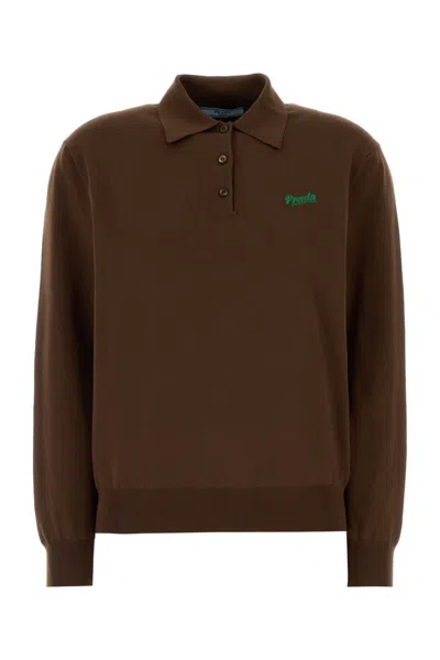 Prada Silk Blend Polo Shirt In Brown
