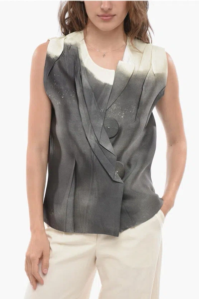 Prada Silk Blend Top With Maxi Snap Buttons In Gray