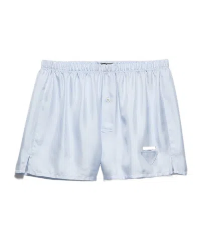 Prada Silk Boxer Shorts In Blue